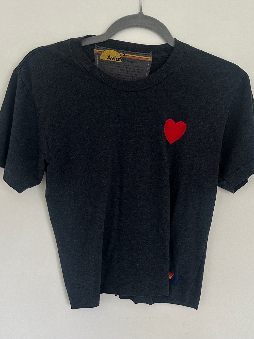 Aviator Nation Embroidered Boyfriend Red Heart Tee Heathered Black S
